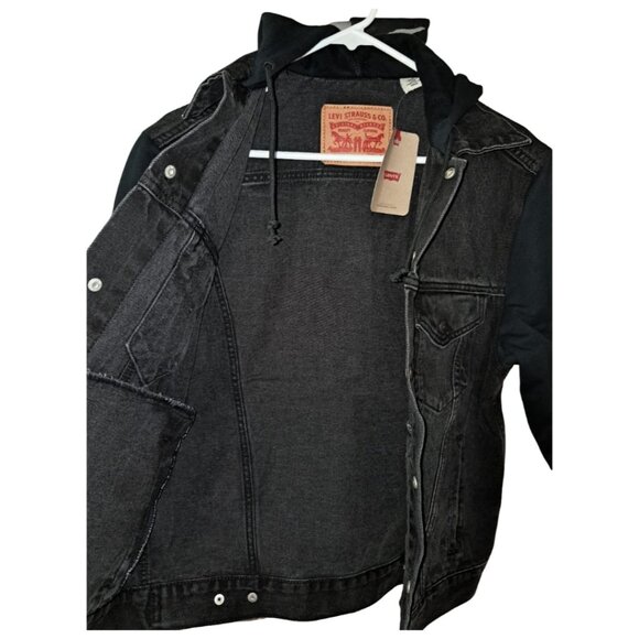 NWT Levi’s Mens Hybrid Hoodie Trucker Denim Jacket – Black – Size S & L - Picture 6 of 14